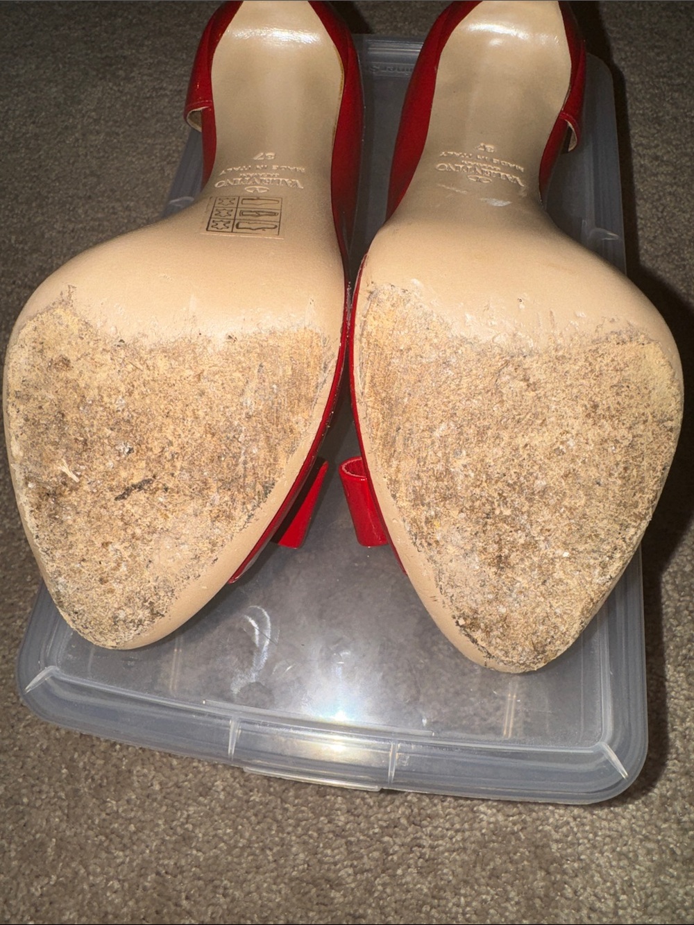 Valentino Red Patent Bow Peep-Toe Heels - Picture 10 of 12